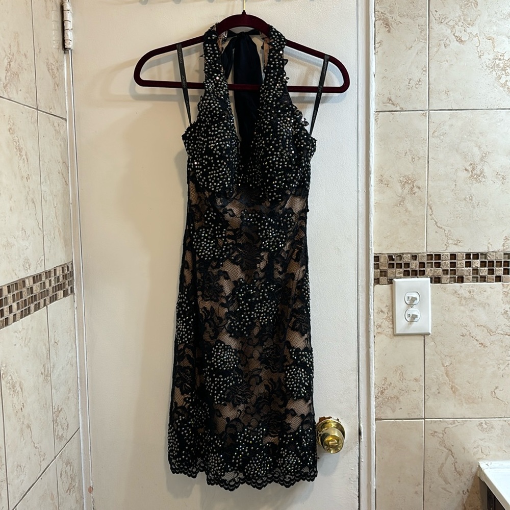 Jovani midi black tan dress size 2